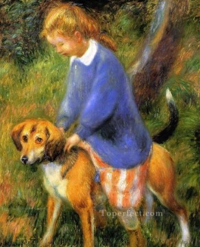 Lenna avec chien enfants animaux Peinture à l'huile